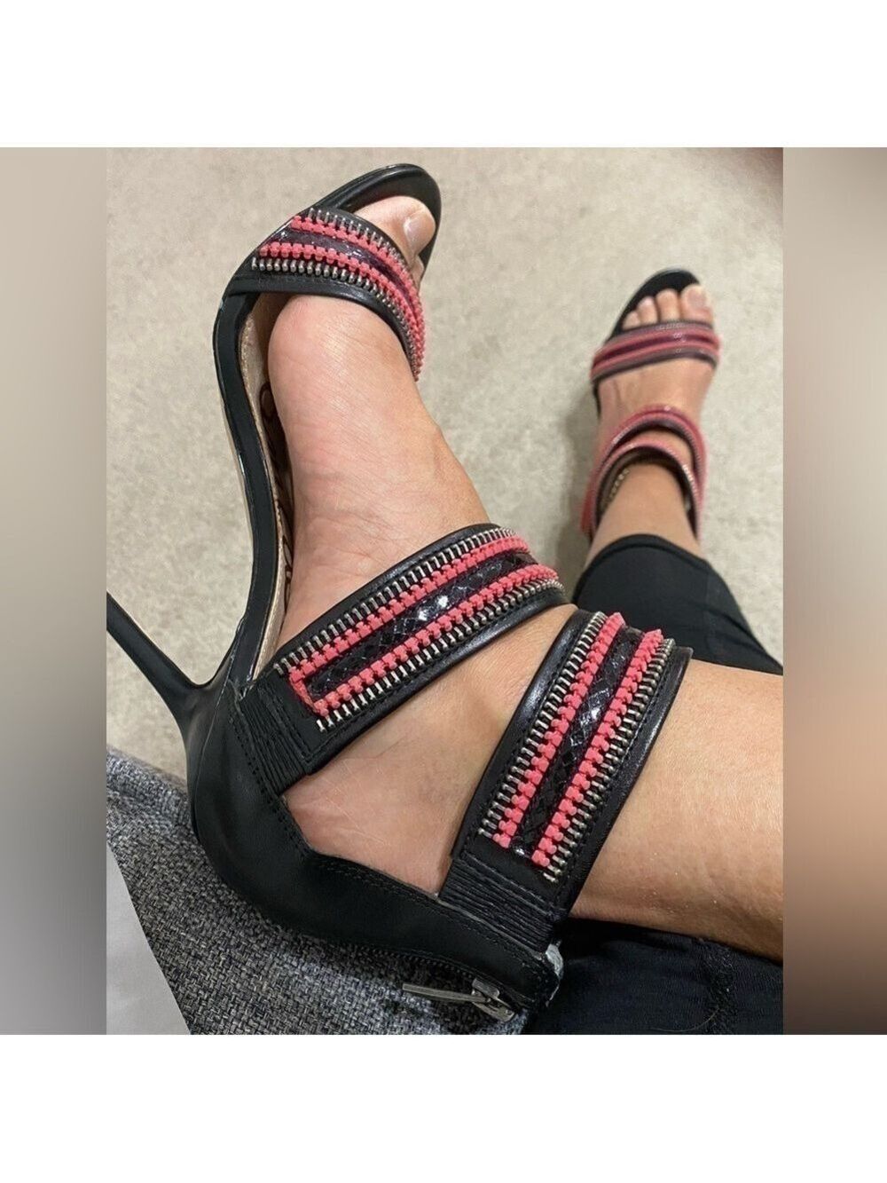 Sam Edelman’Alton’ high heels- needle heels, leather , sz 8M black/ salmon/ pink - Picture 3 of 11